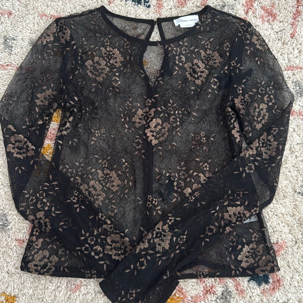 black lace blouse with copper embroidery